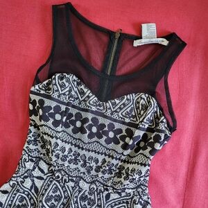 Black and White Dress with Sheer Mesh